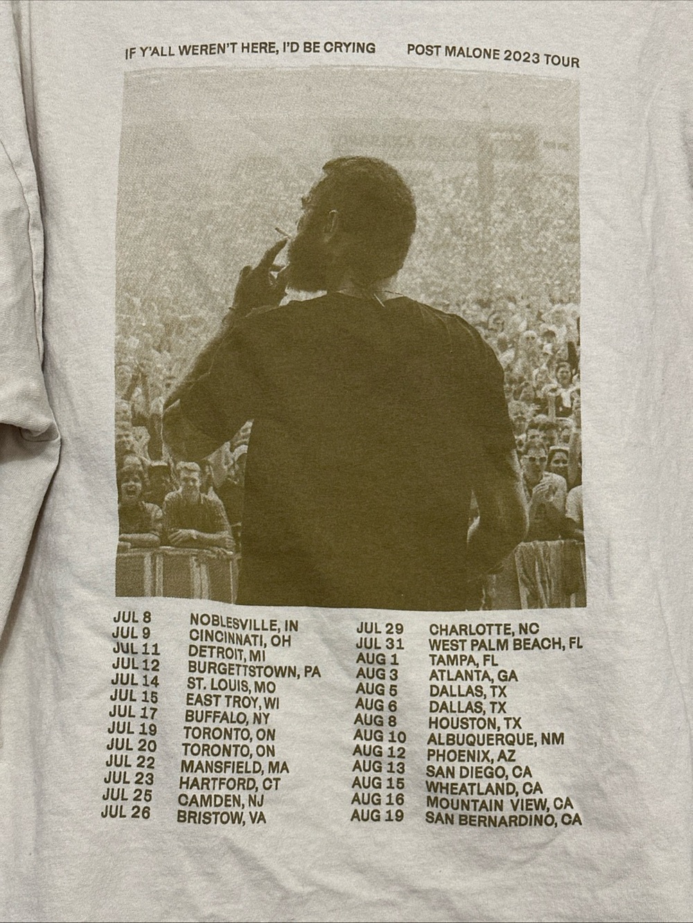 Austin Post Malone 2023 Tour Graphic Tee - Cream crew neck size XXL